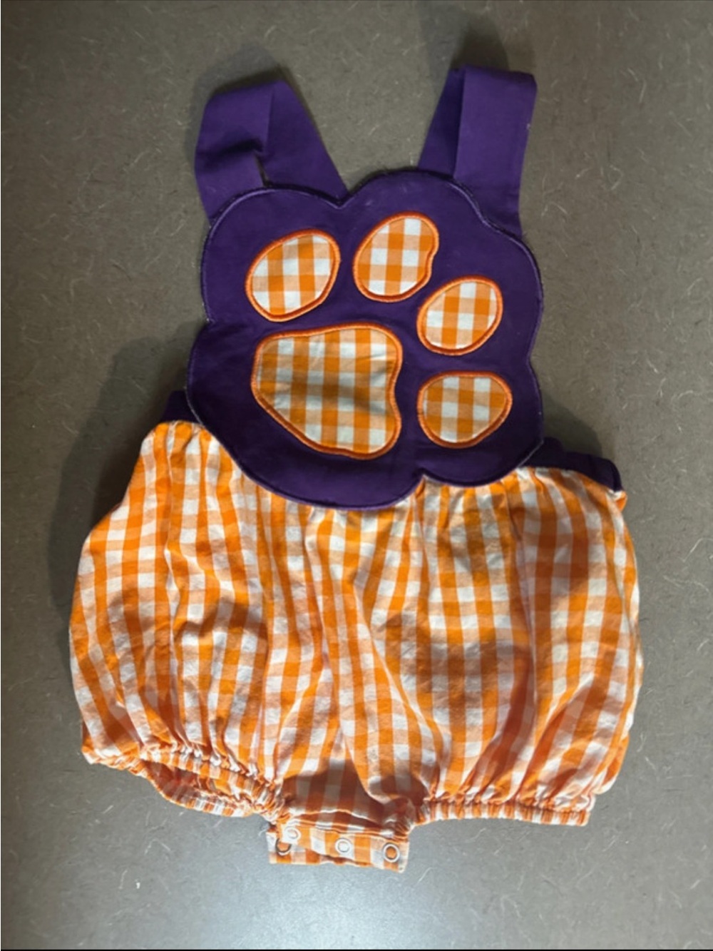 Purple & Orange Gingham Paw Romper for Kids